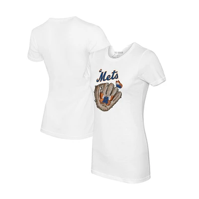 Women's Tiny Turnip White New York Mets Butterfly Glove T-Shirt