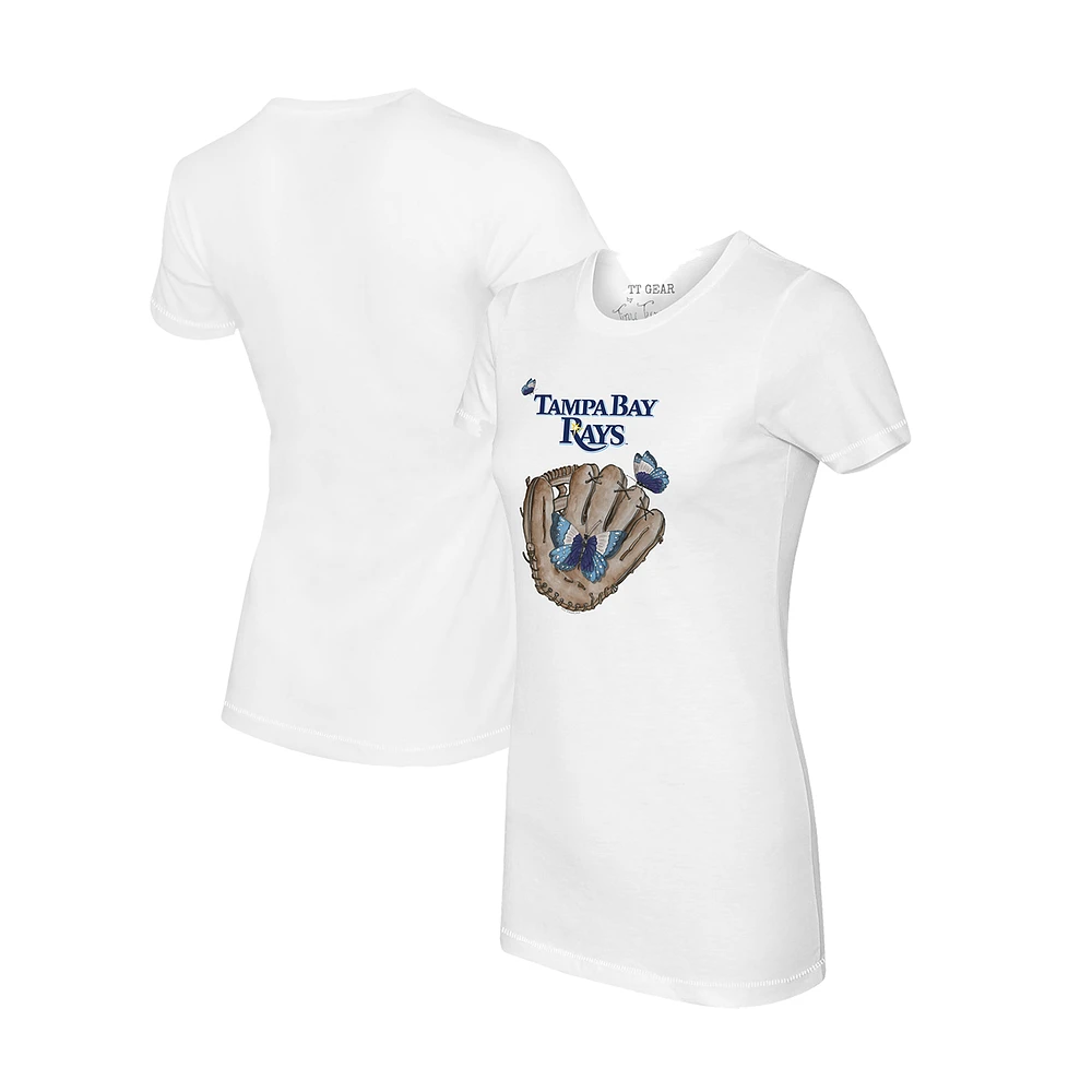 Women's Tiny Turnip White Tampa Bay Rays Butterfly Glove T-Shirt