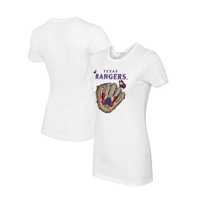 Women's Tiny Turnip White Texas Rangers Butterfly Glove T-Shirt