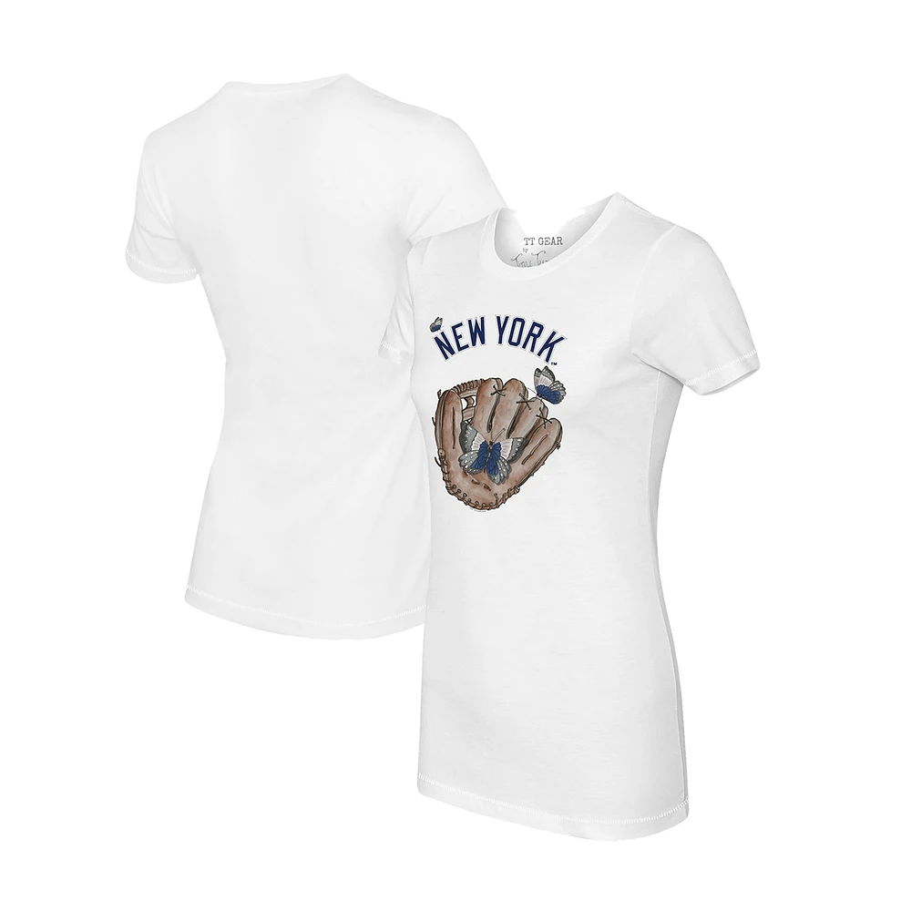 Women's Tiny Turnip White New York Yankees Butterfly Glove T-Shirt