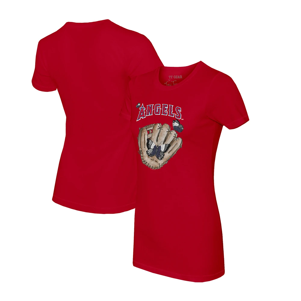 Women's Tiny Turnip Red Los Angeles Angels Butterfly Glove T-Shirt