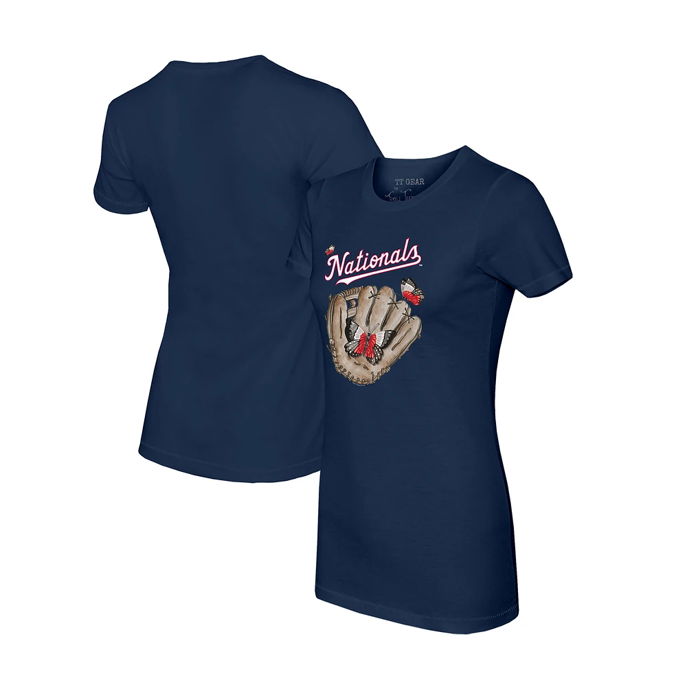 Women's Tiny Turnip Navy Washington Nationals Butterfly Glove T-Shirt