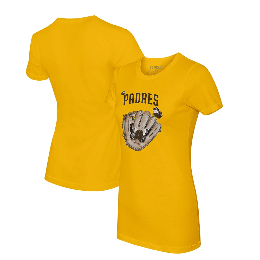 Women's Tiny Turnip Gold San Diego Padres Butterfly Glove T-Shirt