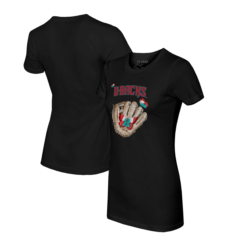 Women's Tiny Turnip Black Arizona Diamondbacks Butterfly Glove T-Shirt