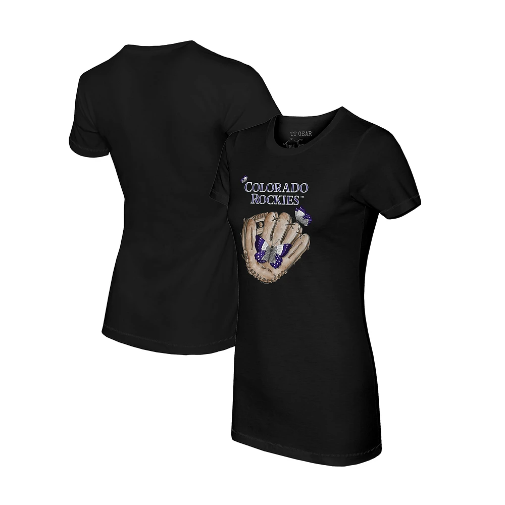 Women's Tiny Turnip Black Colorado Rockies Butterfly Glove T-Shirt