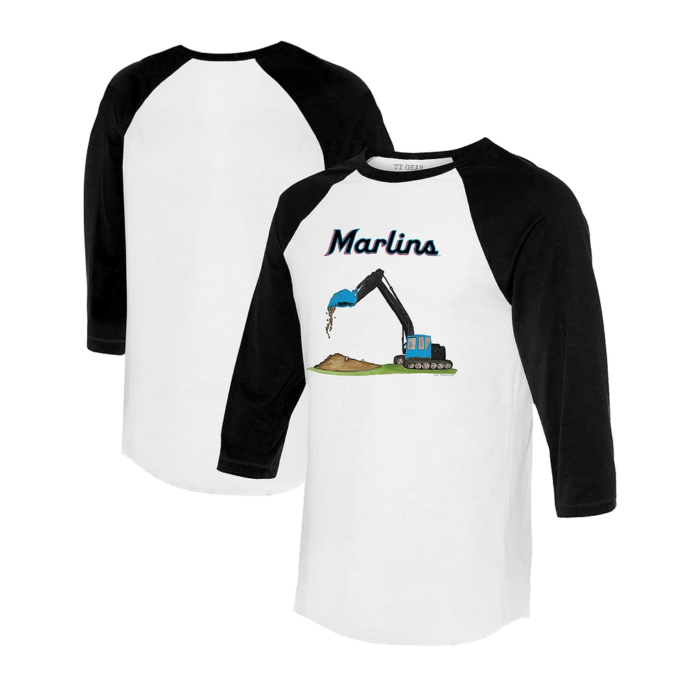 Unisex Tiny Turnip White/Black Miami Marlins Excavator 3/4-Sleeve Raglan T-Shirt