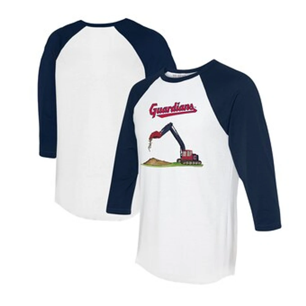 Unisex Tiny Turnip White/Navy Cleveland Guardians Excavator 3/4-Sleeve Raglan T-Shirt