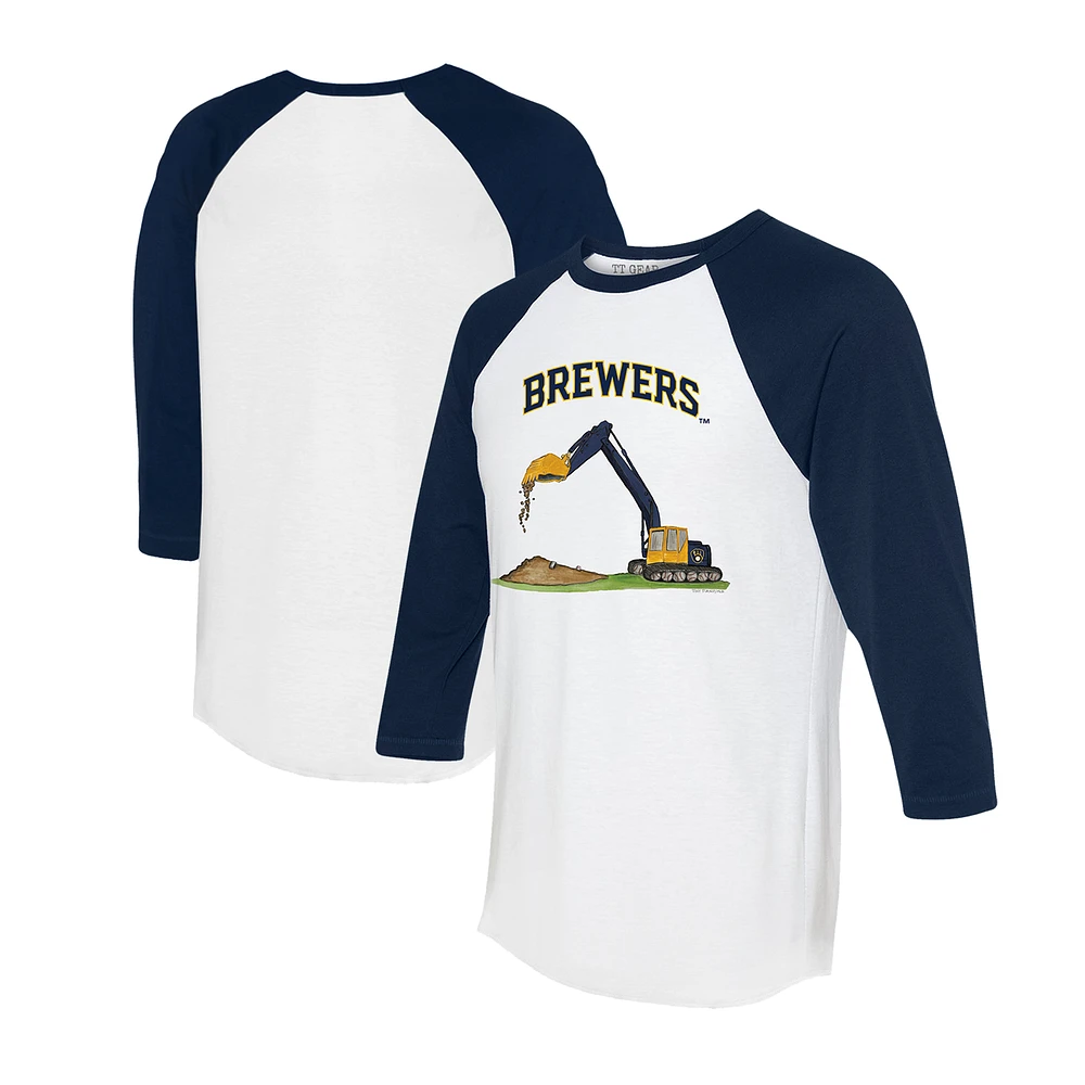 Unisex Tiny Turnip White/Navy Milwaukee Brewers Excavator 3/4-Sleeve Raglan T-Shirt