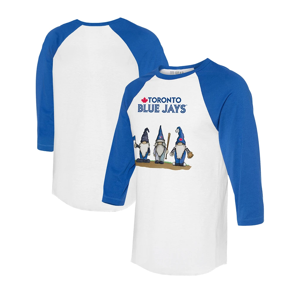 Unisex Tiny Turnip White/Royal Toronto Blue Jays Gnomes 3/4-Sleeve Raglan T-Shirt