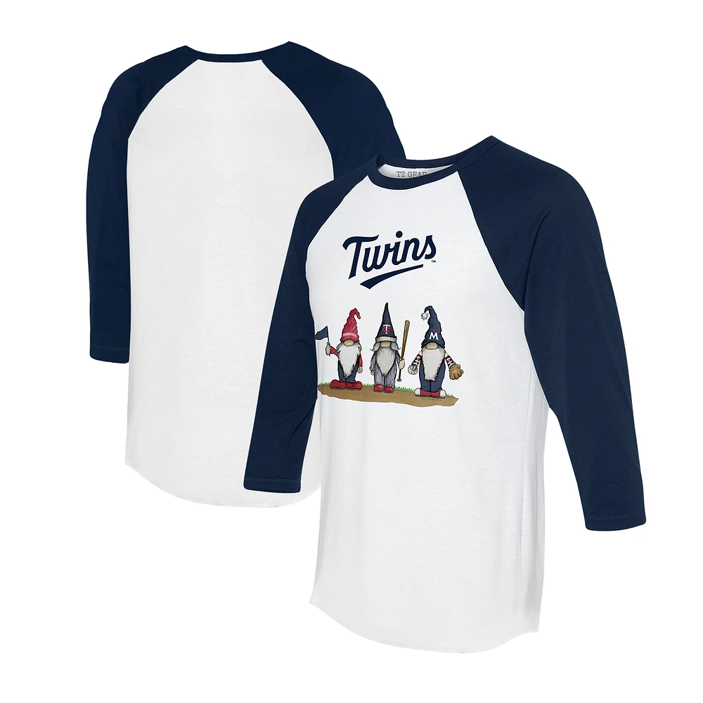 Unisex Tiny Turnip White/Navy Minnesota Twins Gnomes 3/4-Sleeve Raglan T-Shirt