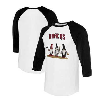 Unisex Tiny Turnip White/Black Arizona Diamondbacks Gnomes 3/4-Sleeve Raglan T-Shirt