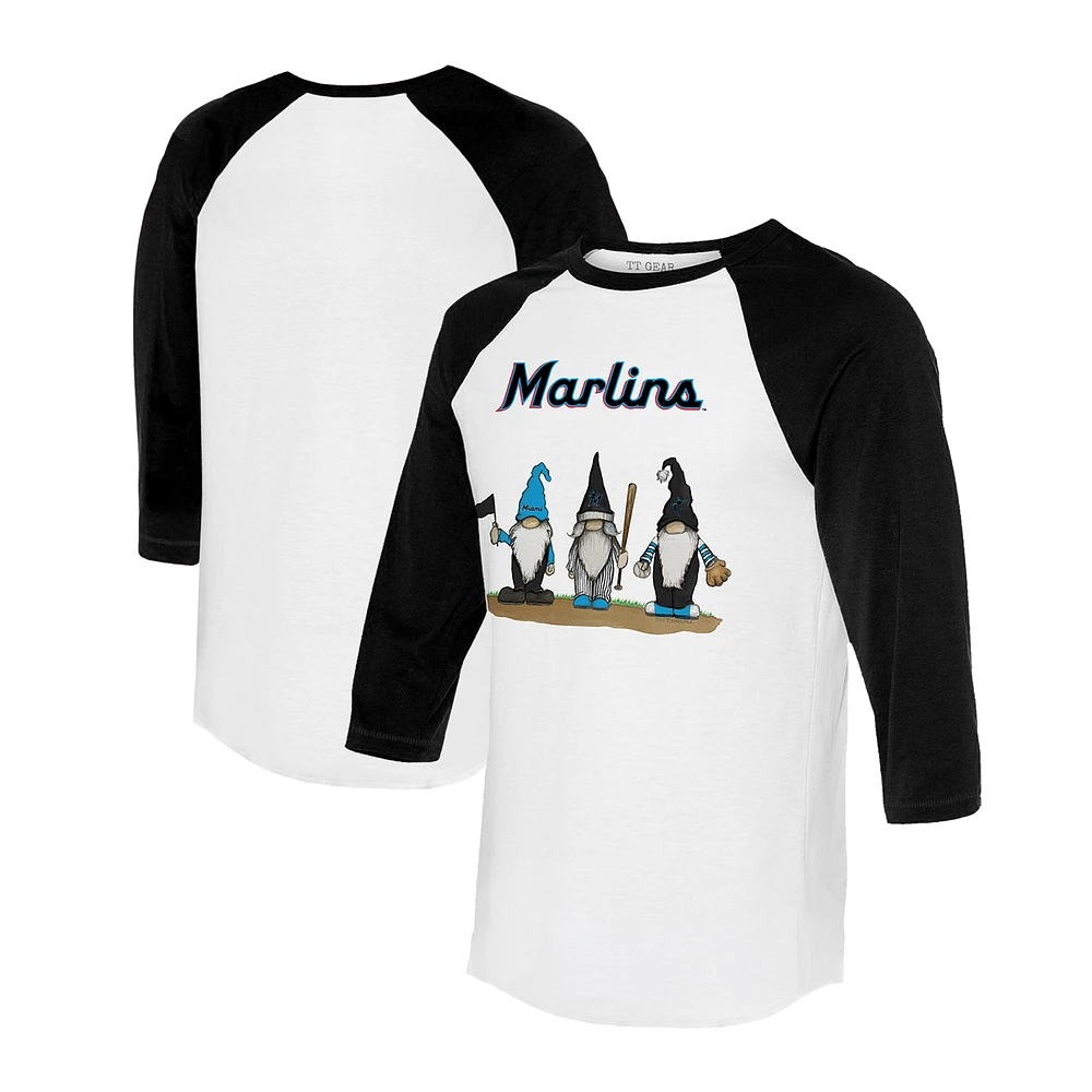 Unisex Tiny Turnip White/Black Miami Marlins Gnomes 3/4-Sleeve Raglan T-Shirt