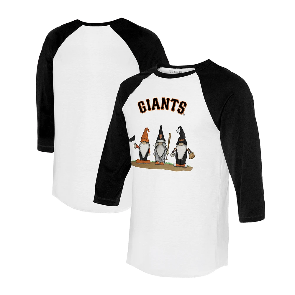 Unisex Tiny Turnip White/Black San Francisco Giants Gnomes 3/4-Sleeve Raglan T-Shirt