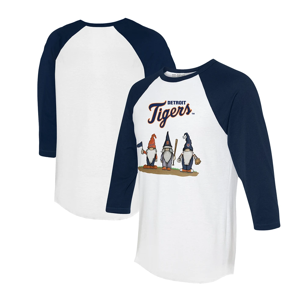 Unisex Tiny Turnip White/Navy Detroit Tigers Gnomes 3/4-Sleeve Raglan T-Shirt