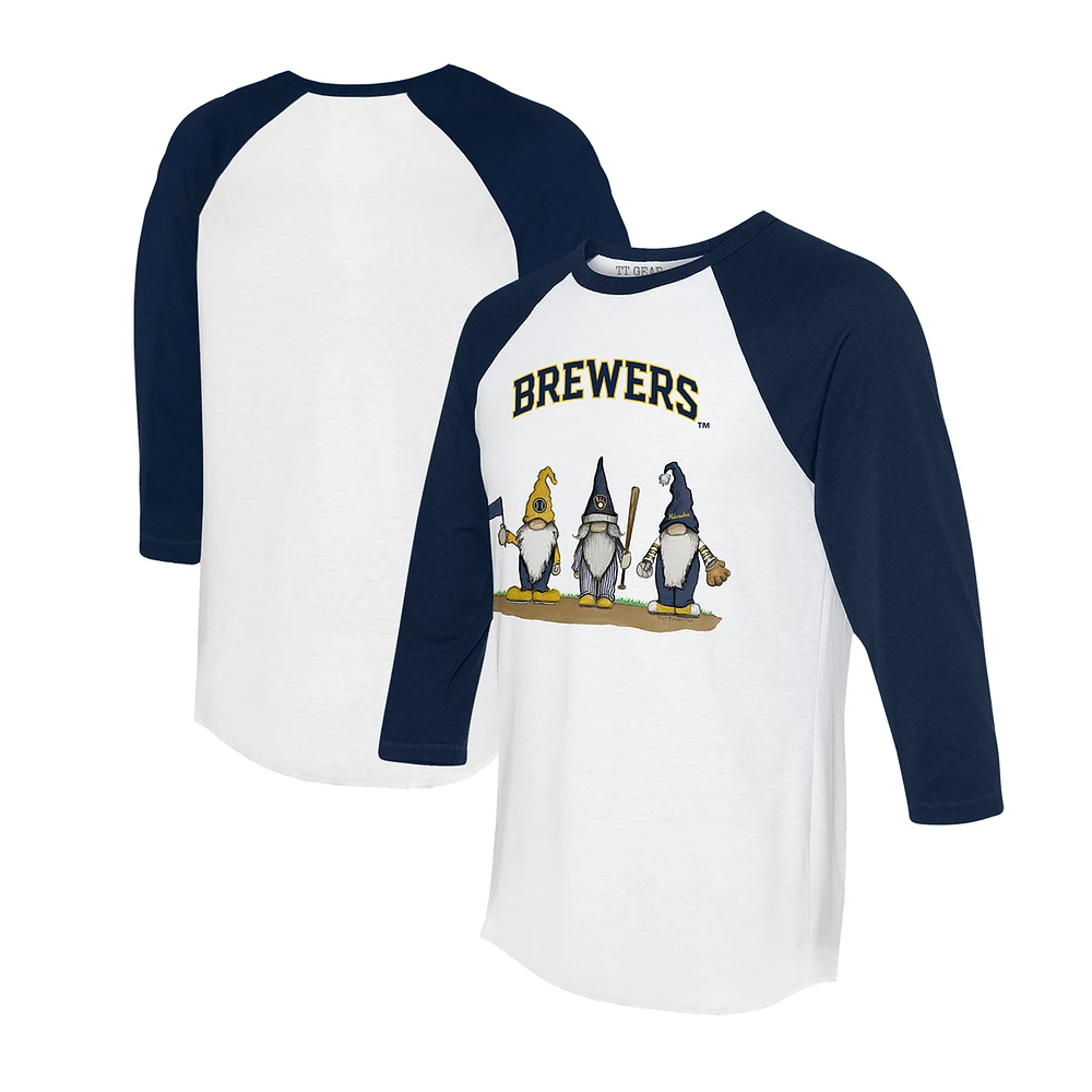 Unisex Tiny Turnip White/Navy Milwaukee Brewers Gnomes 3/4-Sleeve Raglan T-Shirt