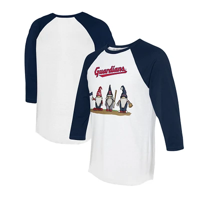 Unisex Tiny Turnip White/Navy Cleveland Guardians Gnomes 3/4-Sleeve Raglan T-Shirt