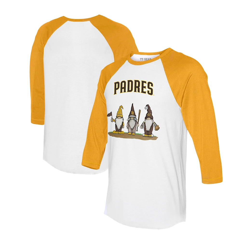 Unisex Tiny Turnip White/Gold San Diego Padres Gnomes 3/4-Sleeve Raglan T-Shirt