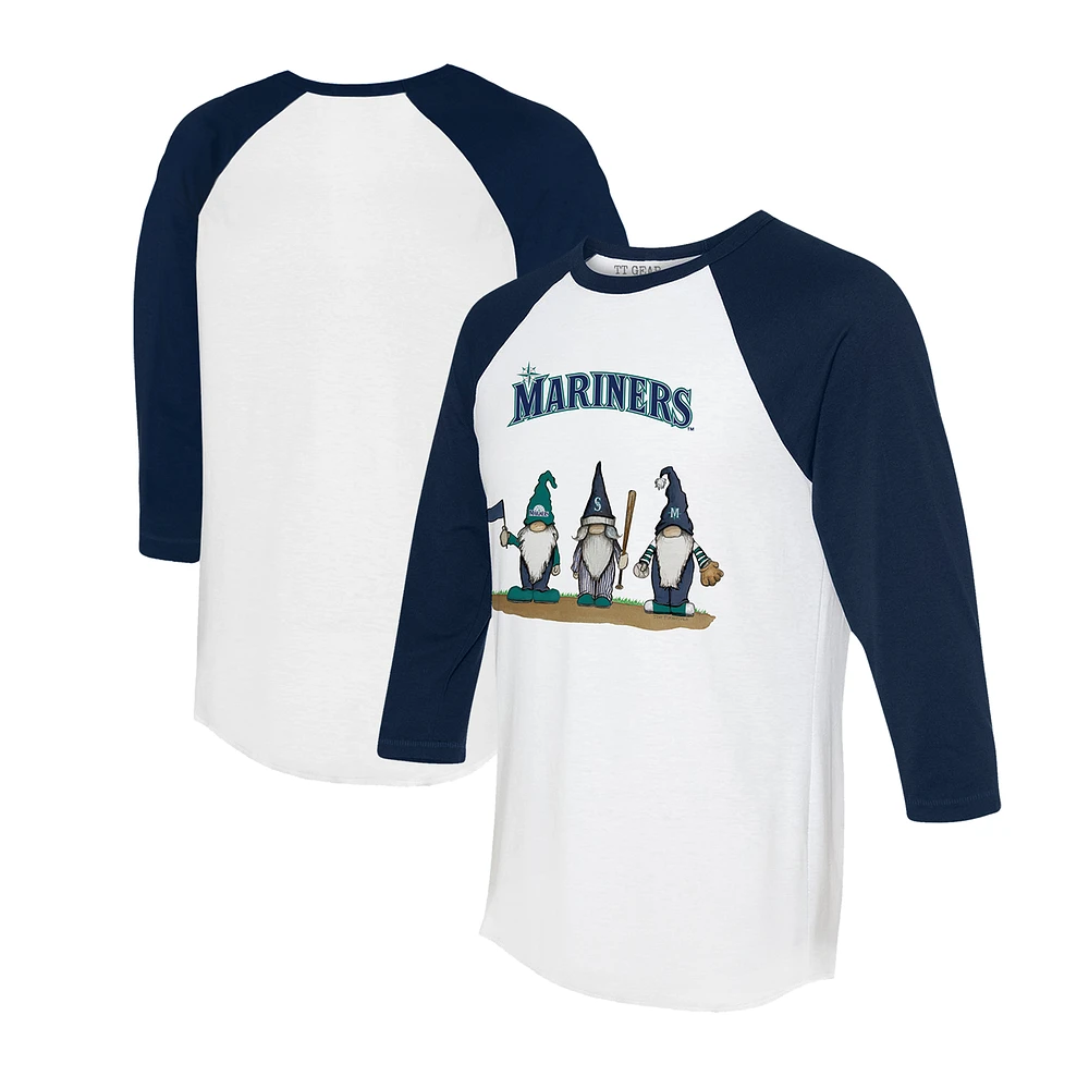 Unisex Tiny Turnip White/Navy Seattle Mariners Gnomes 3/4-Sleeve Raglan T-Shirt