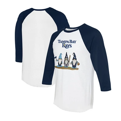 Unisex Tiny Turnip White/Navy Tampa Bay Rays Gnomes 3/4-Sleeve Raglan T-Shirt