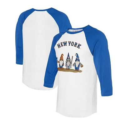 Unisex Tiny Turnip White/Royal New York Mets Gnomes 3/4-Sleeve Raglan T-Shirt