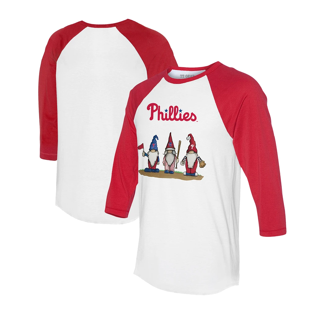 Unisex Tiny Turnip White/Red Philadelphia Phillies Gnomes 3/4-Sleeve Raglan T-Shirt