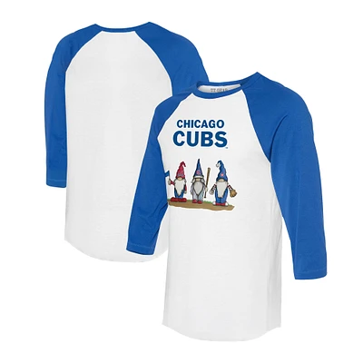 Unisex Tiny Turnip White/Royal Chicago Cubs Gnomes 3/4-Sleeve Raglan T-Shirt