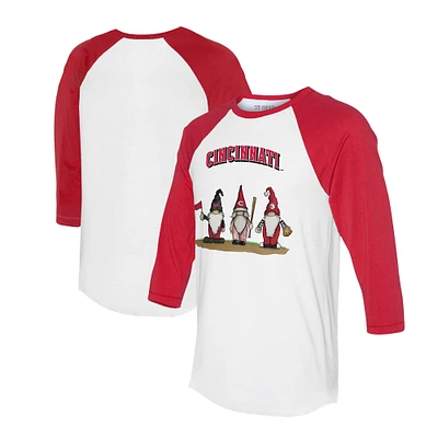 Unisex Tiny Turnip White/Red Cincinnati Reds Gnomes 3/4-Sleeve Raglan T-Shirt