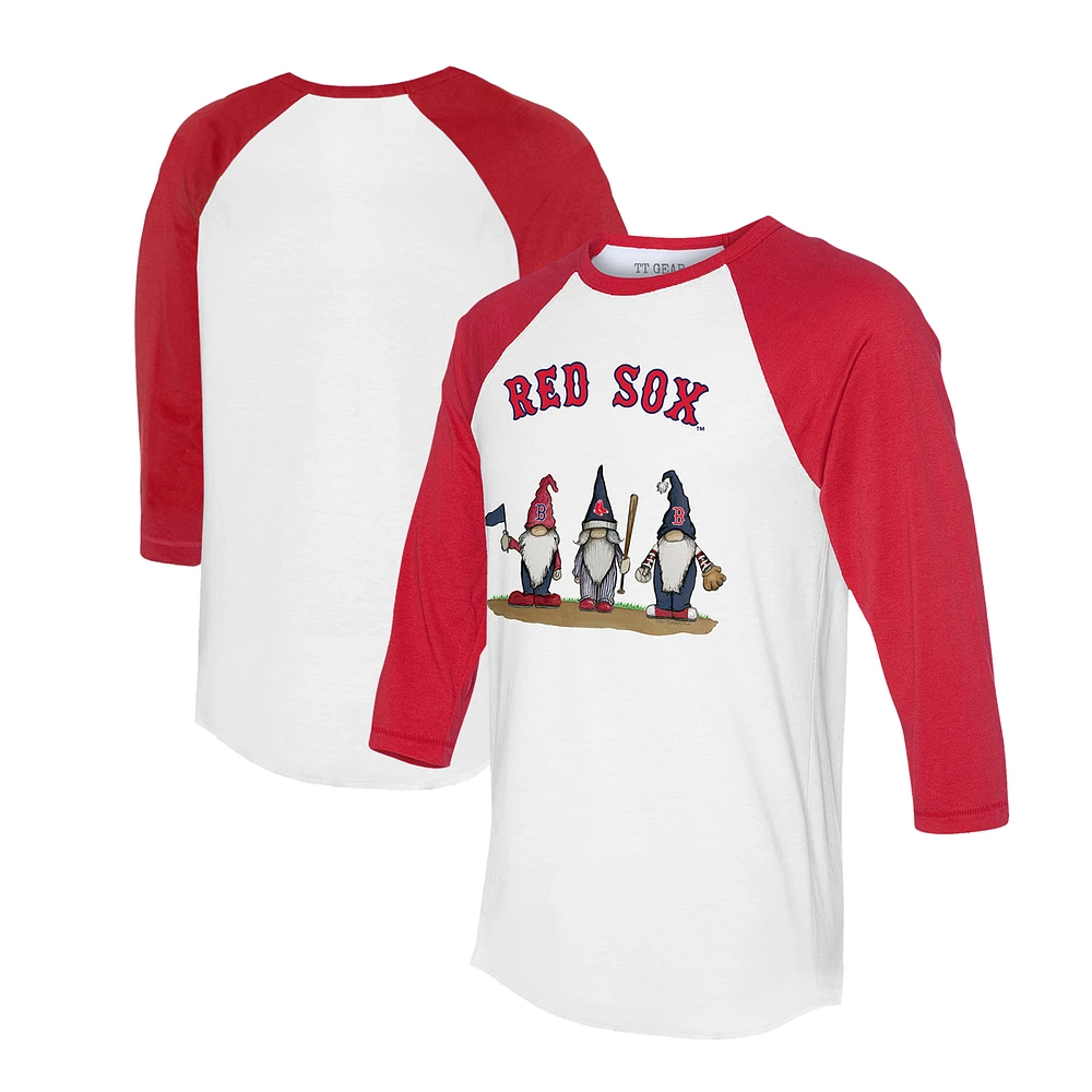Unisex Tiny Turnip White/Red Boston Red Sox Gnomes 3/4-Sleeve Raglan T-Shirt