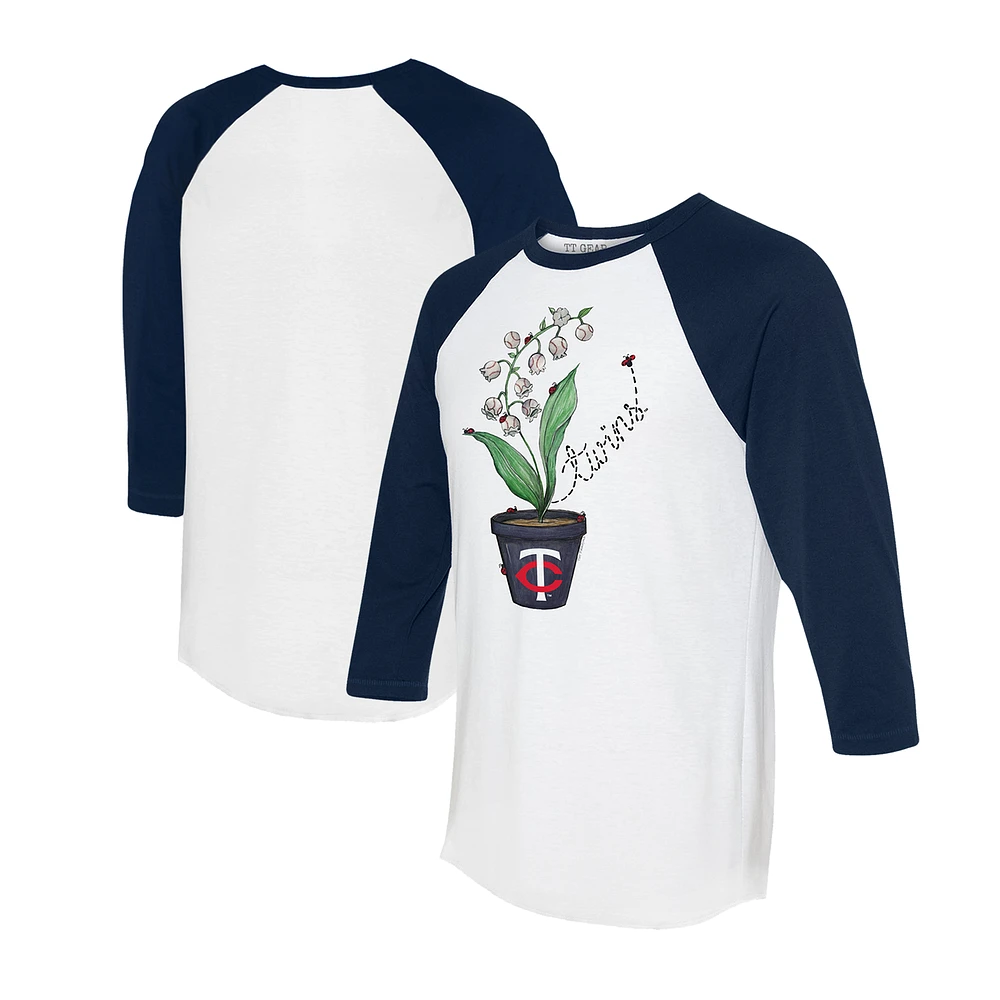 Unisex Tiny Turnip White/Navy Minnesota Twins Lilies & Ladybugs 3/4-Sleeve Raglan T-Shirt