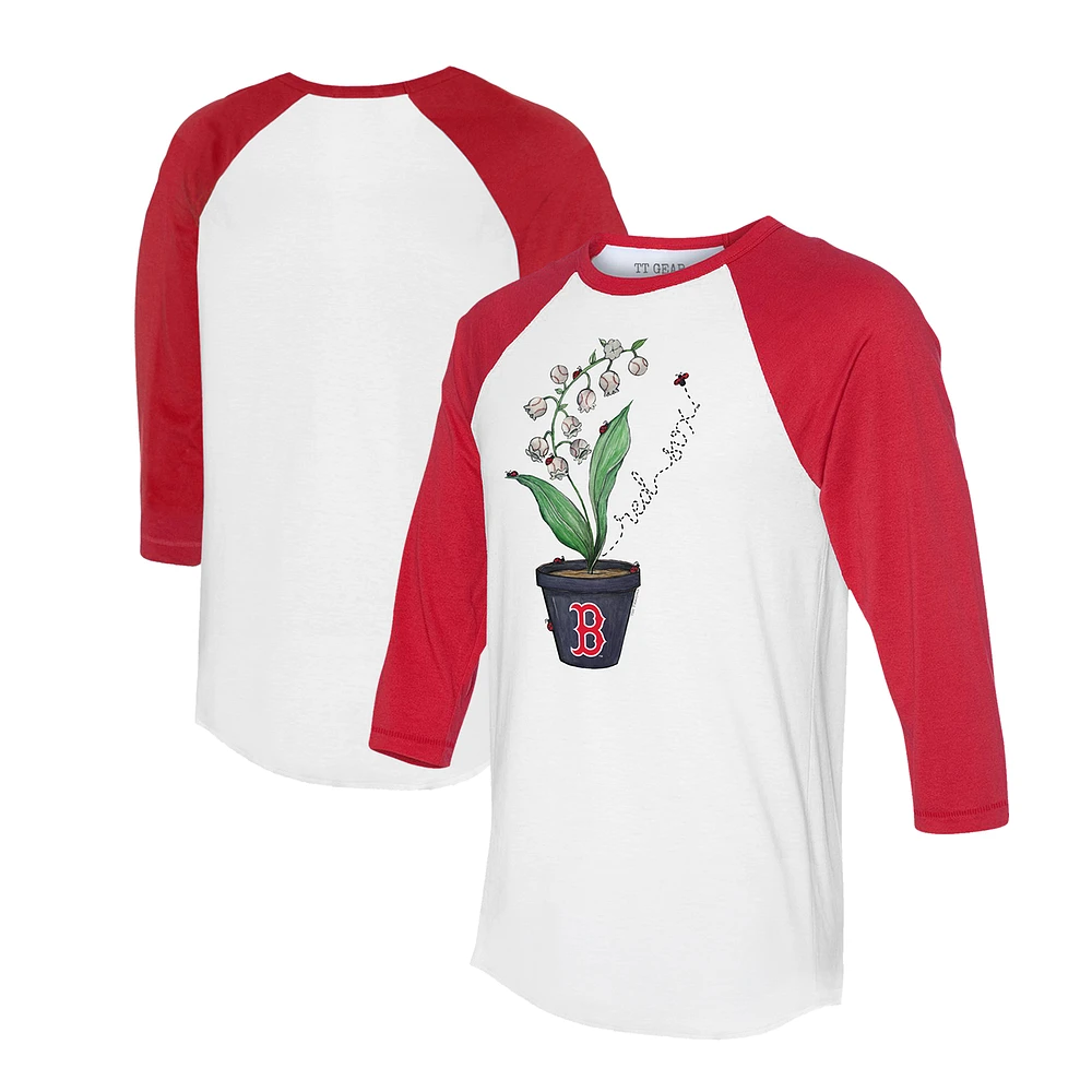 Unisex Tiny Turnip White/Red Boston Red Sox Lilies & Ladybugs 3/4-Sleeve Raglan T-Shirt