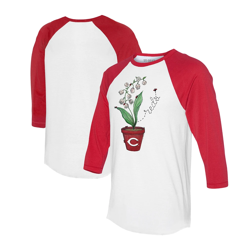 Unisex Tiny Turnip White/Red Cincinnati Reds Lilies & Ladybugs 3/4-Sleeve Raglan T-Shirt