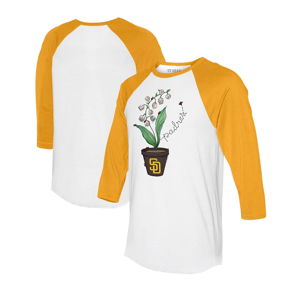 Unisex Tiny Turnip White/Gold San Diego Padres Lilies & Ladybugs 3/4-Sleeve Raglan T-Shirt