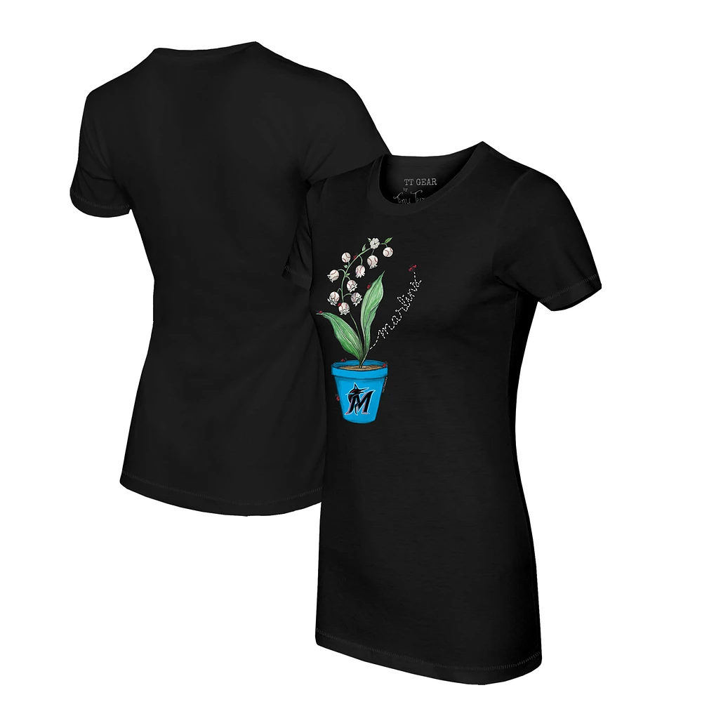 Women's Tiny Turnip Black Miami Marlins Lilies & Ladybugs T-Shirt
