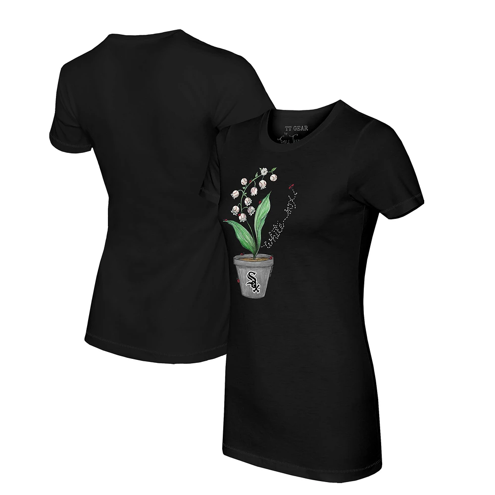 Women's Tiny Turnip Black Chicago White Sox Lilies & Ladybugs T-Shirt