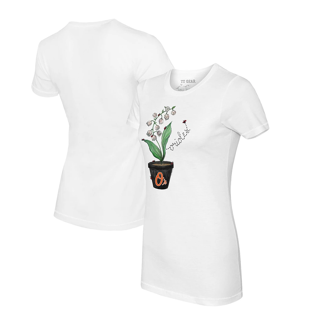 Women's Tiny Turnip White Baltimore Orioles Lilies & Ladybugs T-Shirt