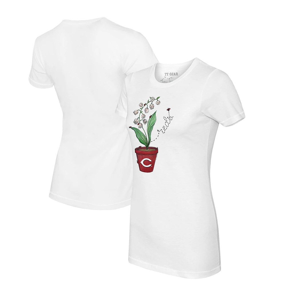 Women's Tiny Turnip White Cincinnati Reds Lilies & Ladybugs T-Shirt