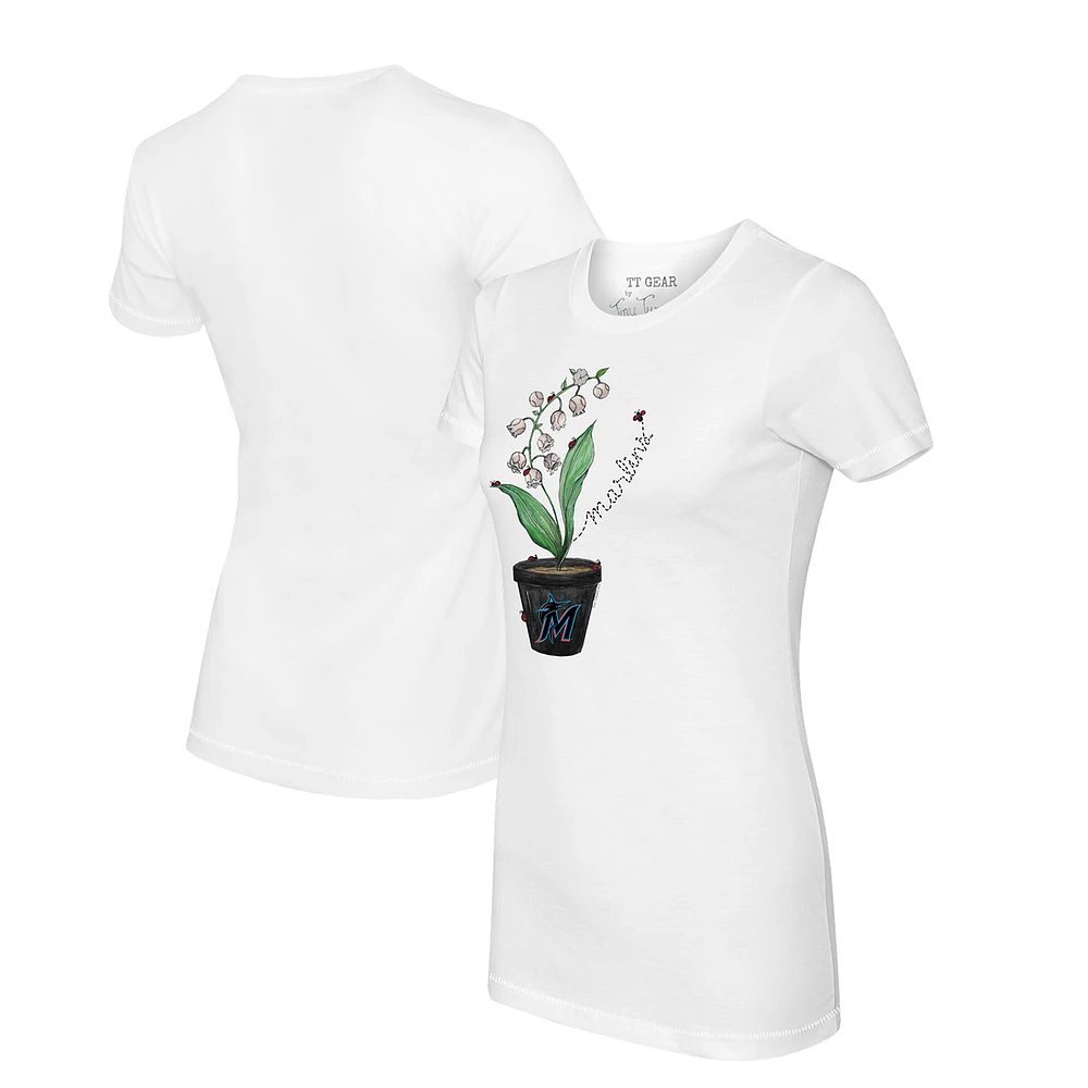 Women's Tiny Turnip White Miami Marlins Lilies & Ladybugs T-Shirt