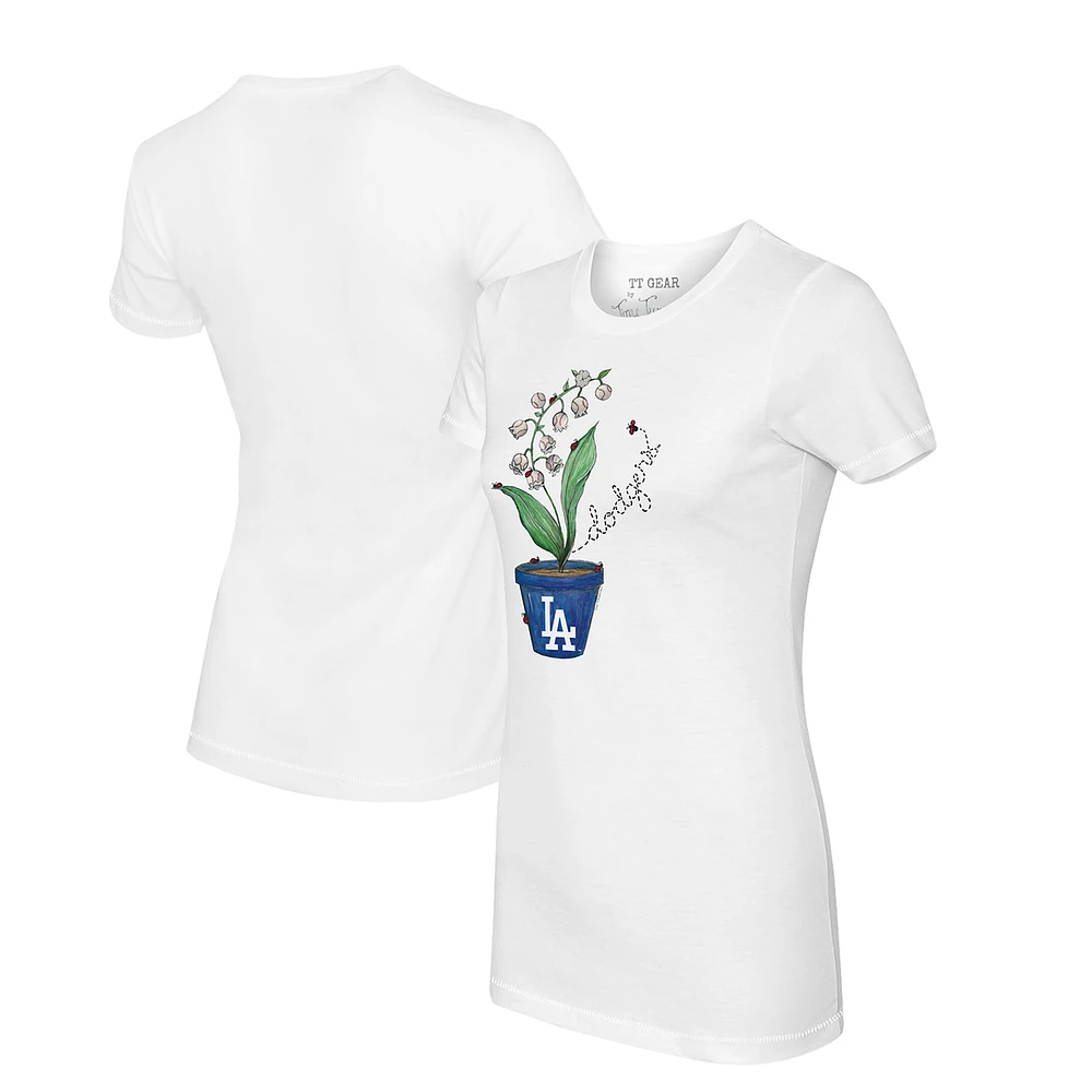 Women's Tiny Turnip White Los Angeles Dodgers Lilies & Ladybugs T-Shirt