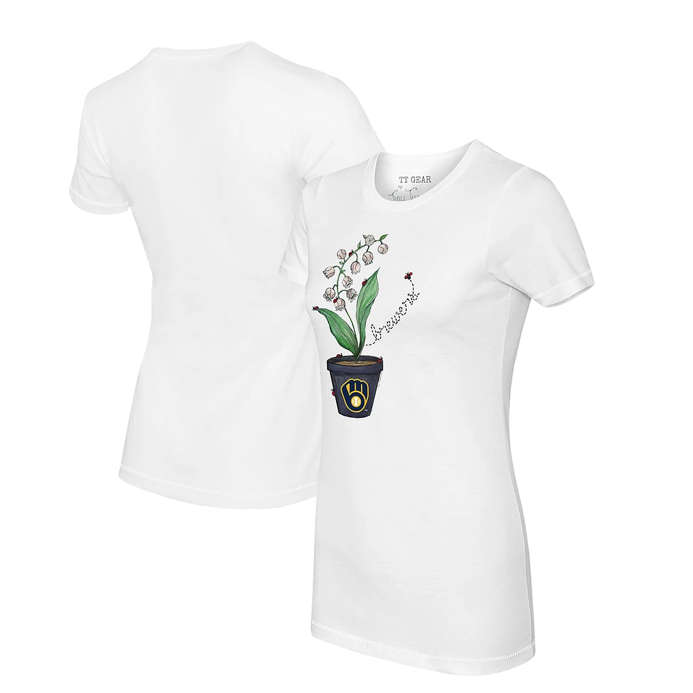 Women's Tiny Turnip White Milwaukee Brewers Lilies & Ladybugs T-Shirt