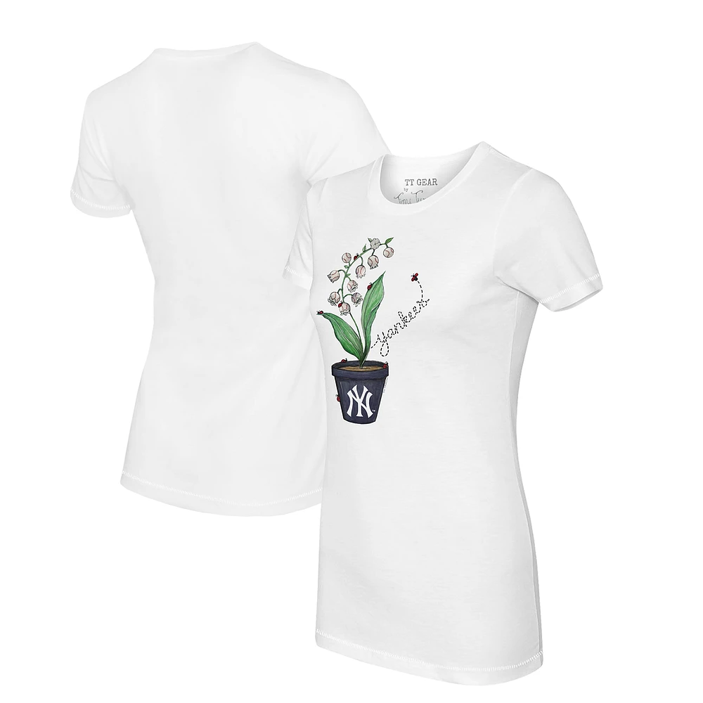 Women's Tiny Turnip White New York Yankees Lilies & Ladybugs T-Shirt