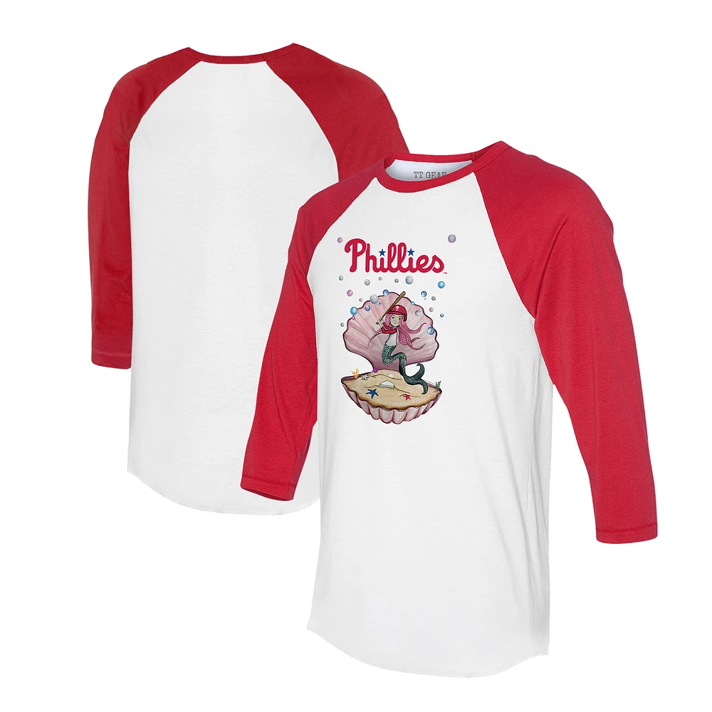 Unisex Tiny Turnip White/Red Philadelphia Phillies Mermaid 3/4-Sleeve Raglan T-Shirt