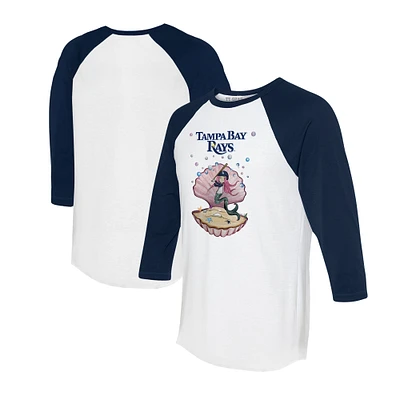Unisex Tiny Turnip White/Navy Tampa Bay Rays Mermaid 3/4-Sleeve Raglan T-Shirt