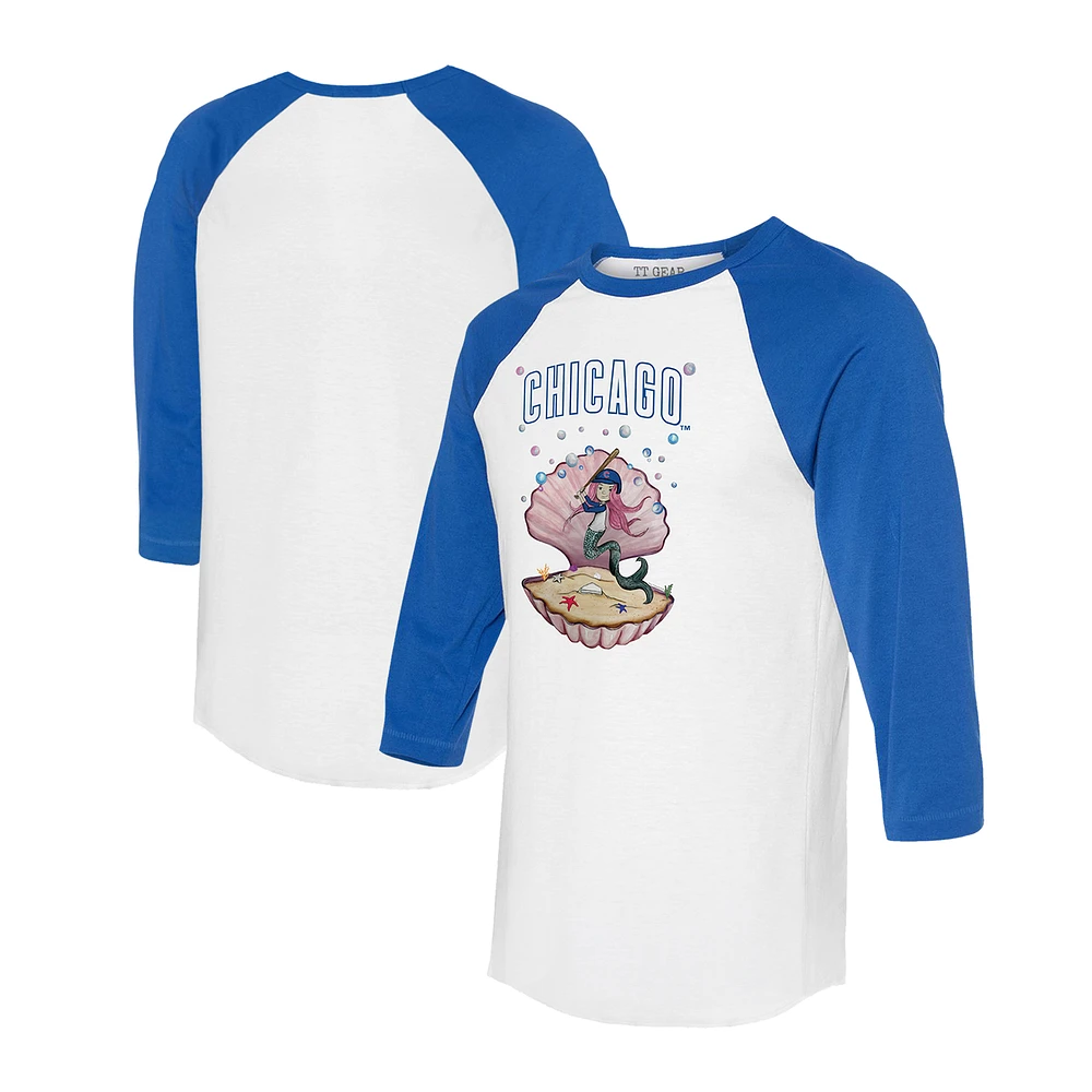 Unisex Tiny Turnip White/Royal Chicago Cubs Mermaid 3/4-Sleeve Raglan T-Shirt