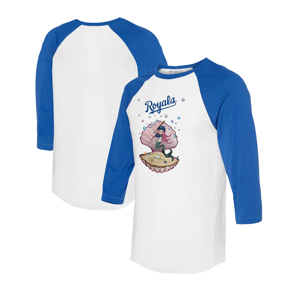 Unisex Tiny Turnip White/Royal Kansas City Royals Mermaid 3/4-Sleeve Raglan T-Shirt