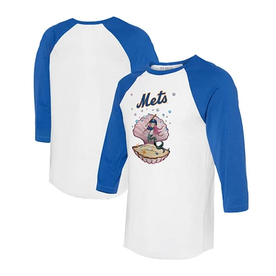 Unisex Tiny Turnip White/Royal New York Mets Mermaid 3/4-Sleeve Raglan T-Shirt