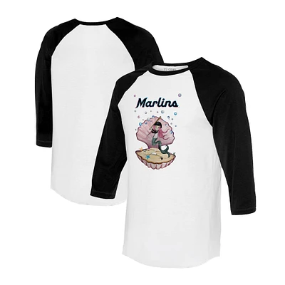 Unisex Tiny Turnip White/Black Miami Marlins Mermaid 3/4-Sleeve Raglan T-Shirt