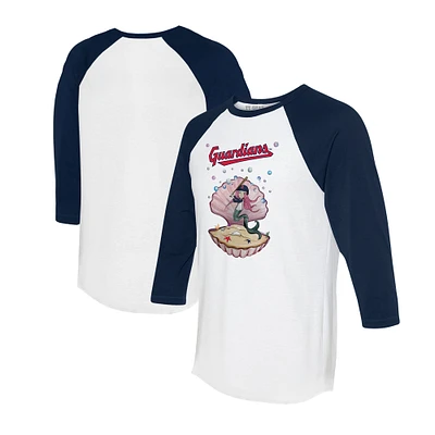 Unisex Tiny Turnip White/Navy Cleveland Guardians Mermaid 3/4-Sleeve Raglan T-Shirt