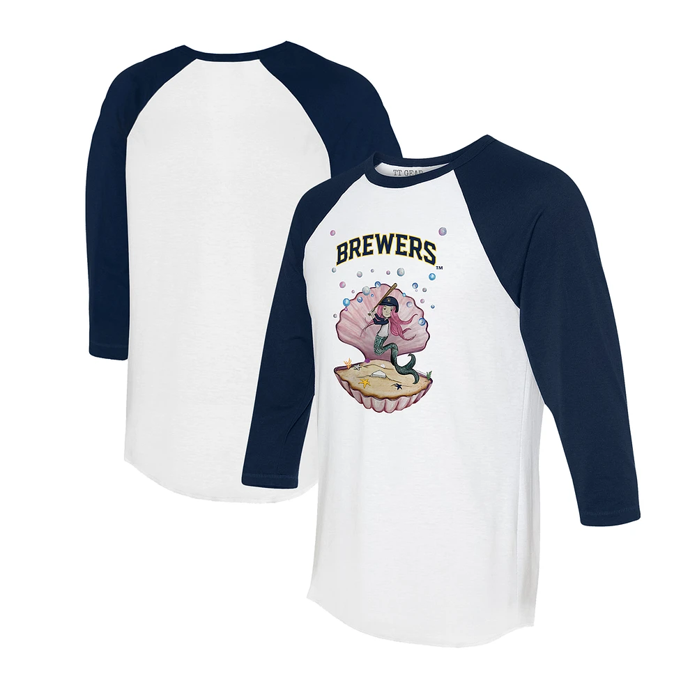 Unisex Tiny Turnip White/Navy Milwaukee Brewers Mermaid 3/4-Sleeve Raglan T-Shirt