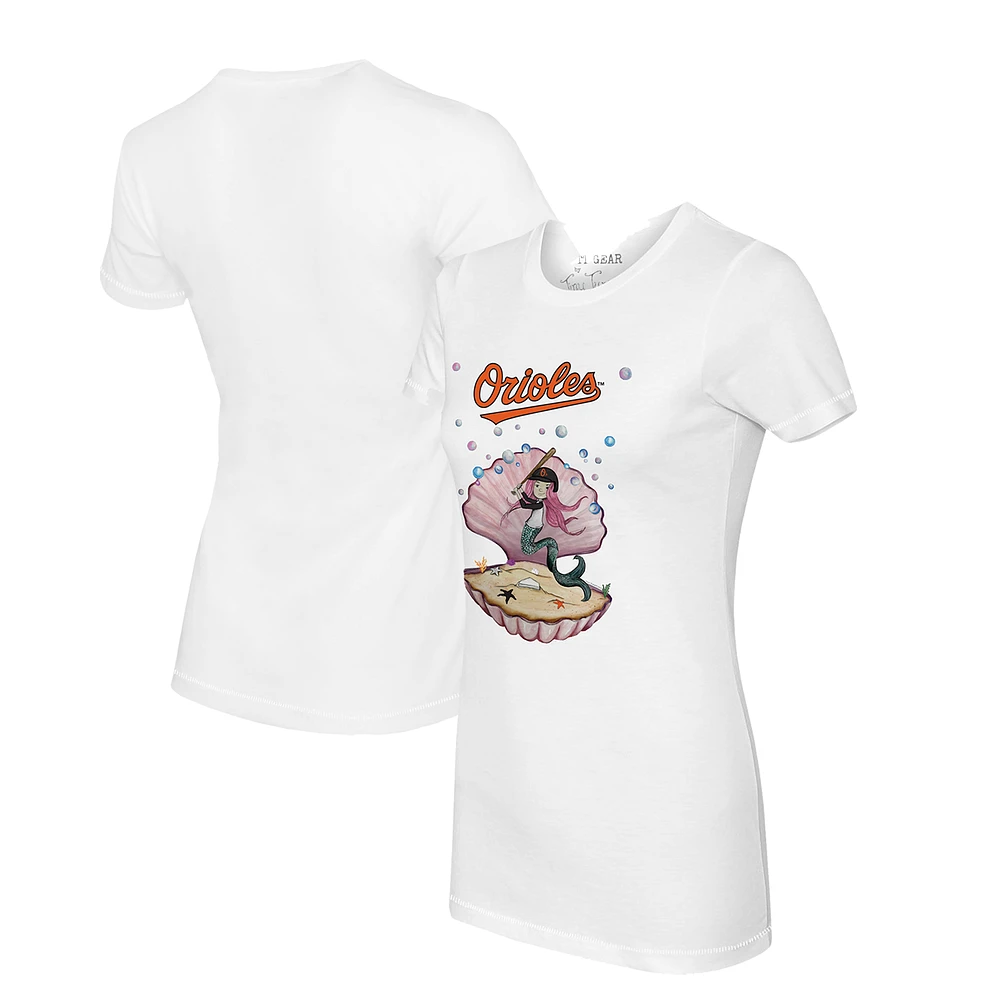 Women's Tiny Turnip White Baltimore Orioles Mermaid T-Shirt