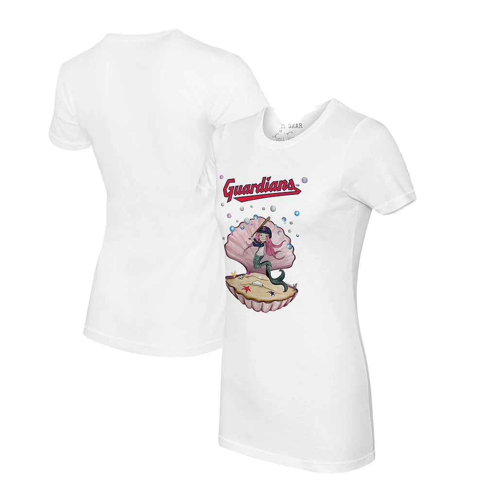 Women's Tiny Turnip White Cleveland Guardians Mermaid T-Shirt